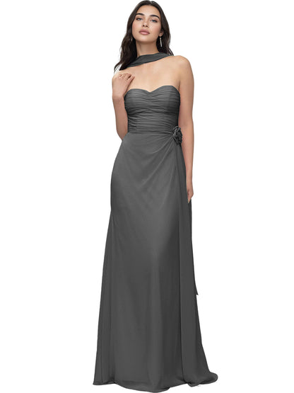 Strapless Chiffon Bridesmaid Dress with Wrapped Bodice and Slit Dress