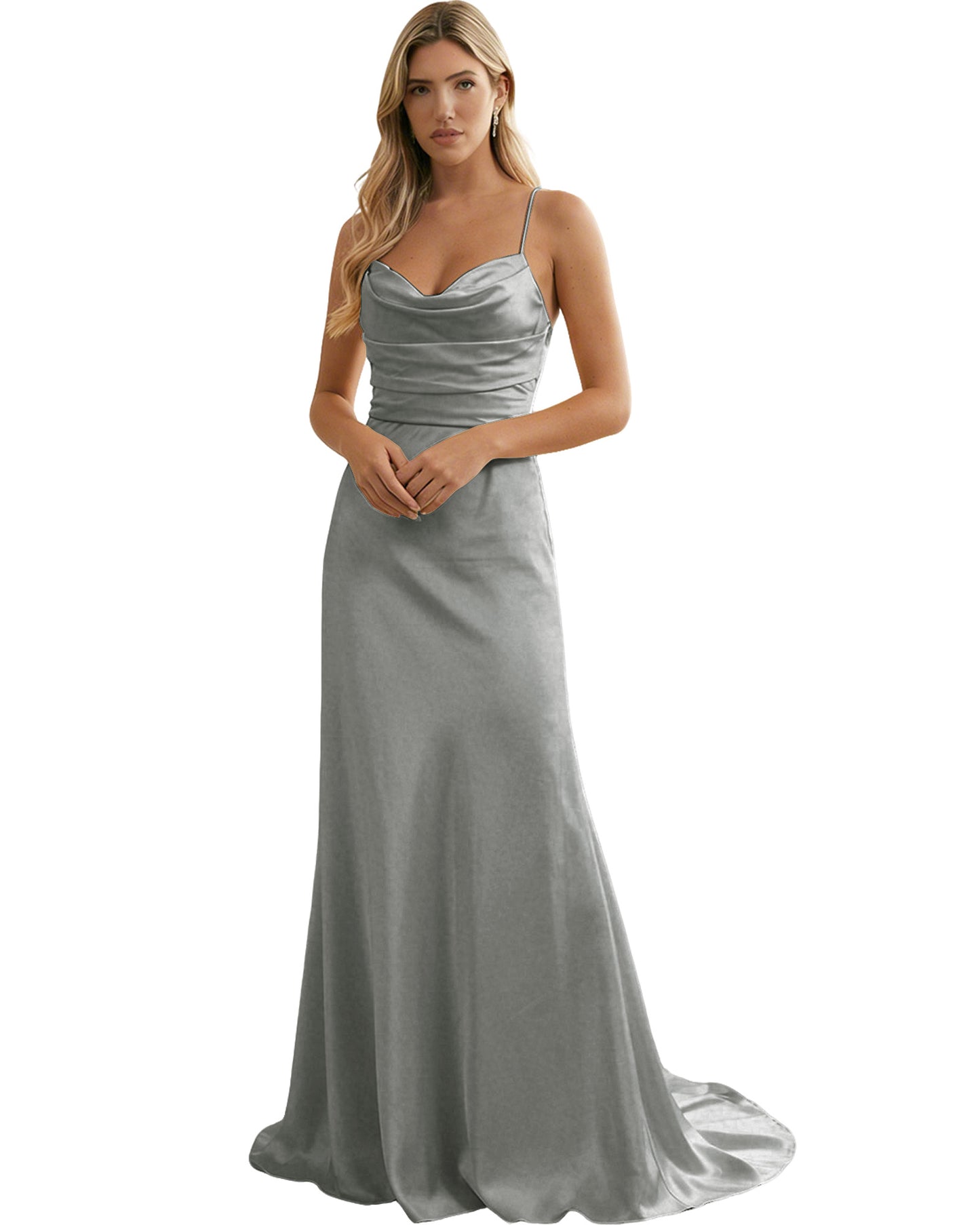 Spaghetti Straps Ruched Satin Floor Length Bridesmaid Dress