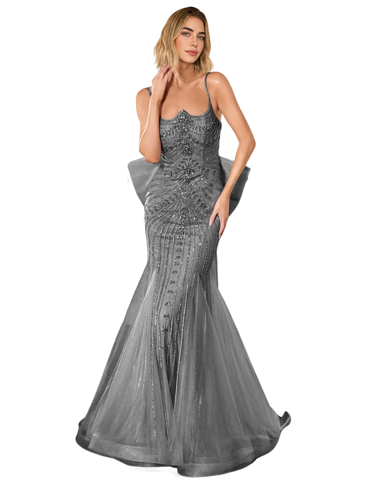 Strapless Lace Trumpet Prom Dress with Corset Back and Sweep Train