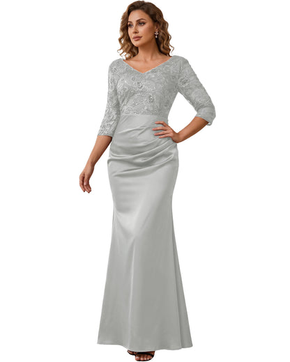 Mother of the Bride Dress Long Lace Mermaid Formal Gown with 3/4 Sleeves