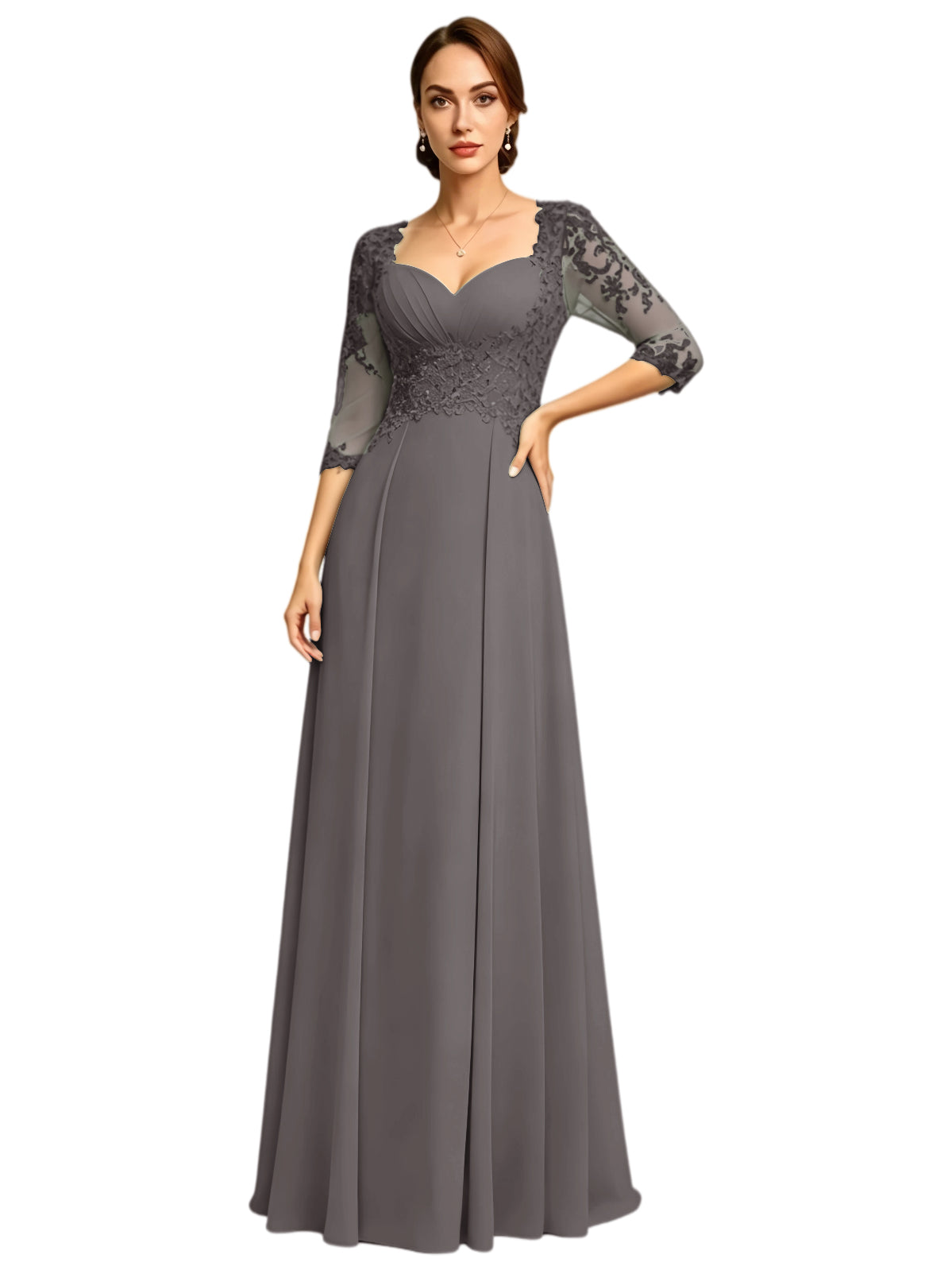 Long Sweetheart Mother of the Bride Dress Lace Jacket Chiffon A-Line Formal Gown