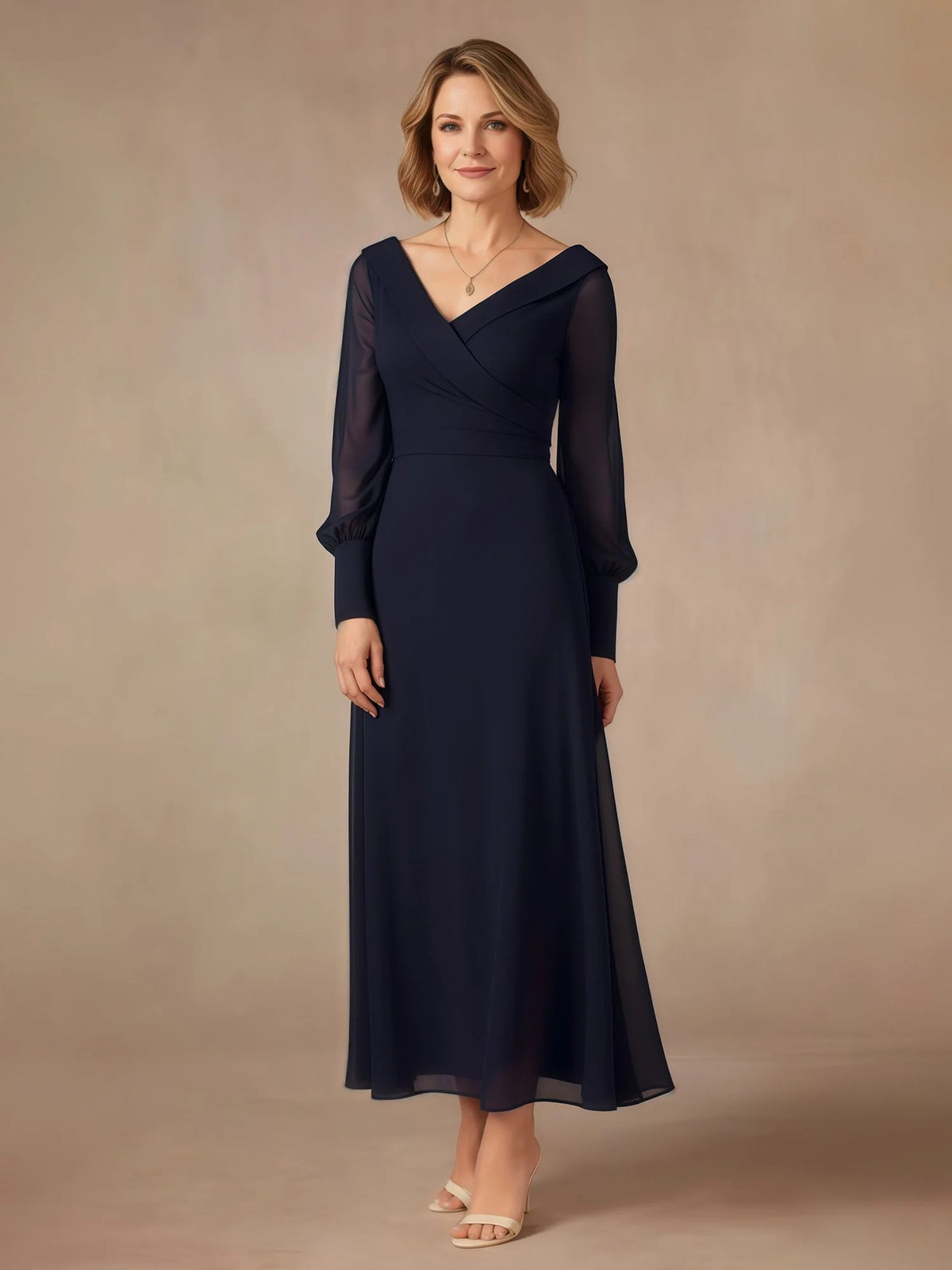 Draped Backless V Neck A-Line Short Chiffon Mother of the Bride Dress for Wedding Reception