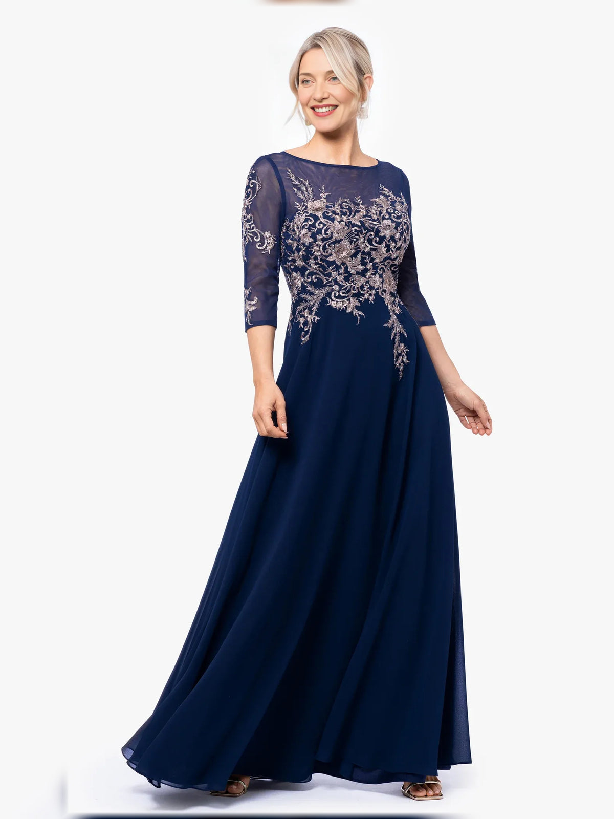 Beaded Illusion Neck A-Line Floor-Length Chiffon Mother of the Bride Dress for Wedding Weekend