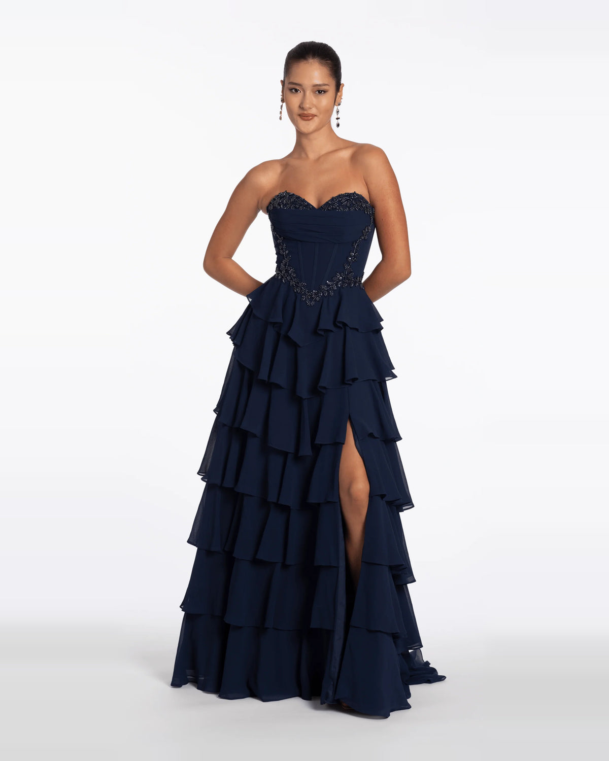 Corset Side-Slit Strapless Ball-Gown Floor-Length Prom Dress for Awards Dinner