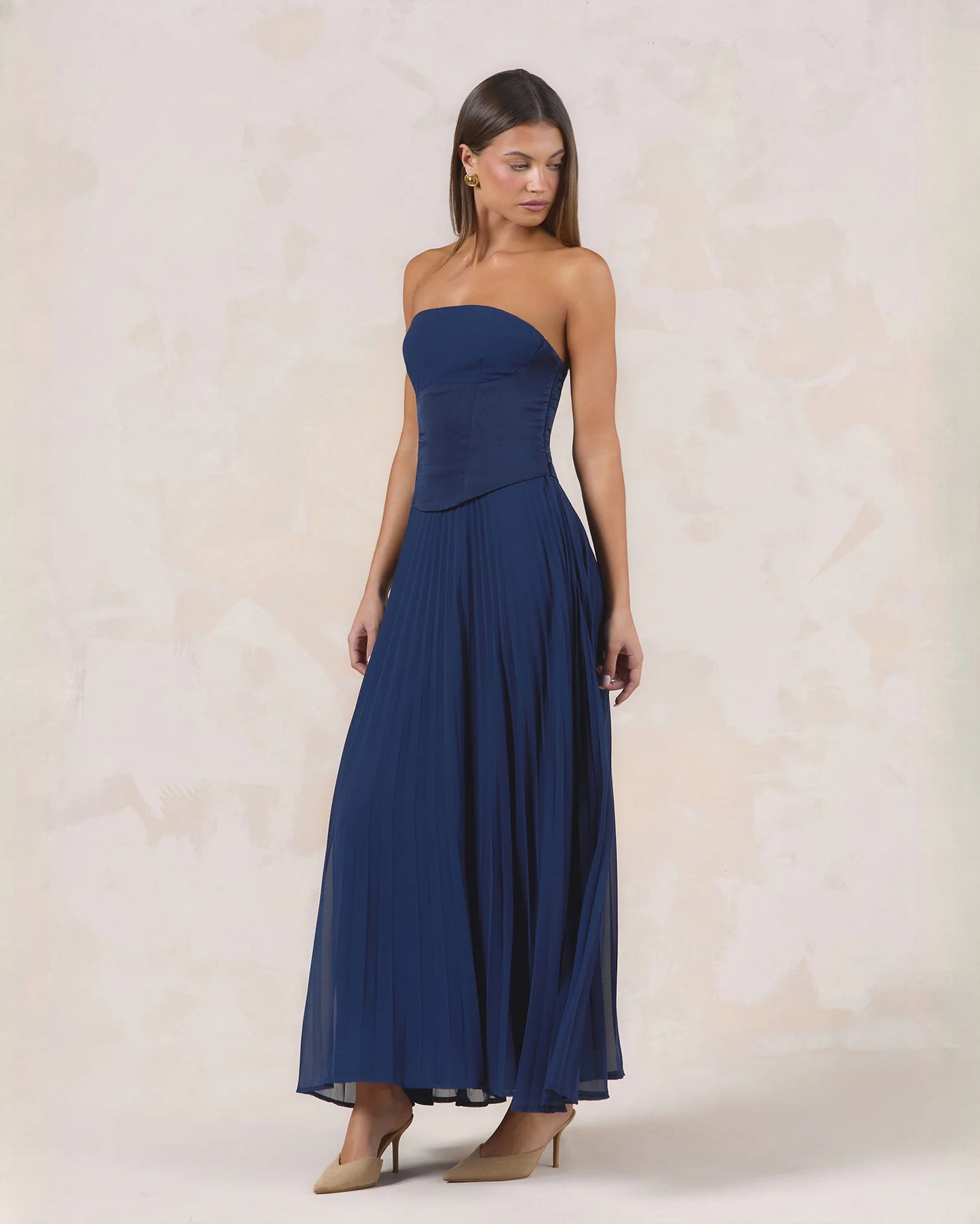 Strapless Chiffon A-Line Maxi Bridesmaid Dress for Wedding Welcome Dinner