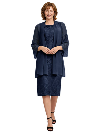 Mother of the Bride Dress with Jacket Knee Length Lace Formal Wedding Guest Outfit