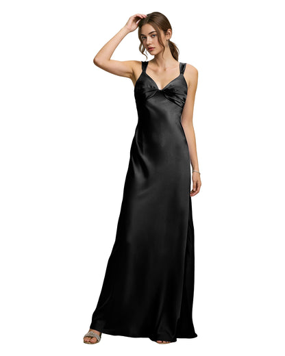 Satin Cowl Neck Bridesmaid Dress with Spaghetti Straps and Bias Cut