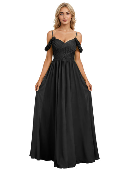 Off Shoulder Lace Applique Bridesmaid Dress with Flowing Chiffon dress