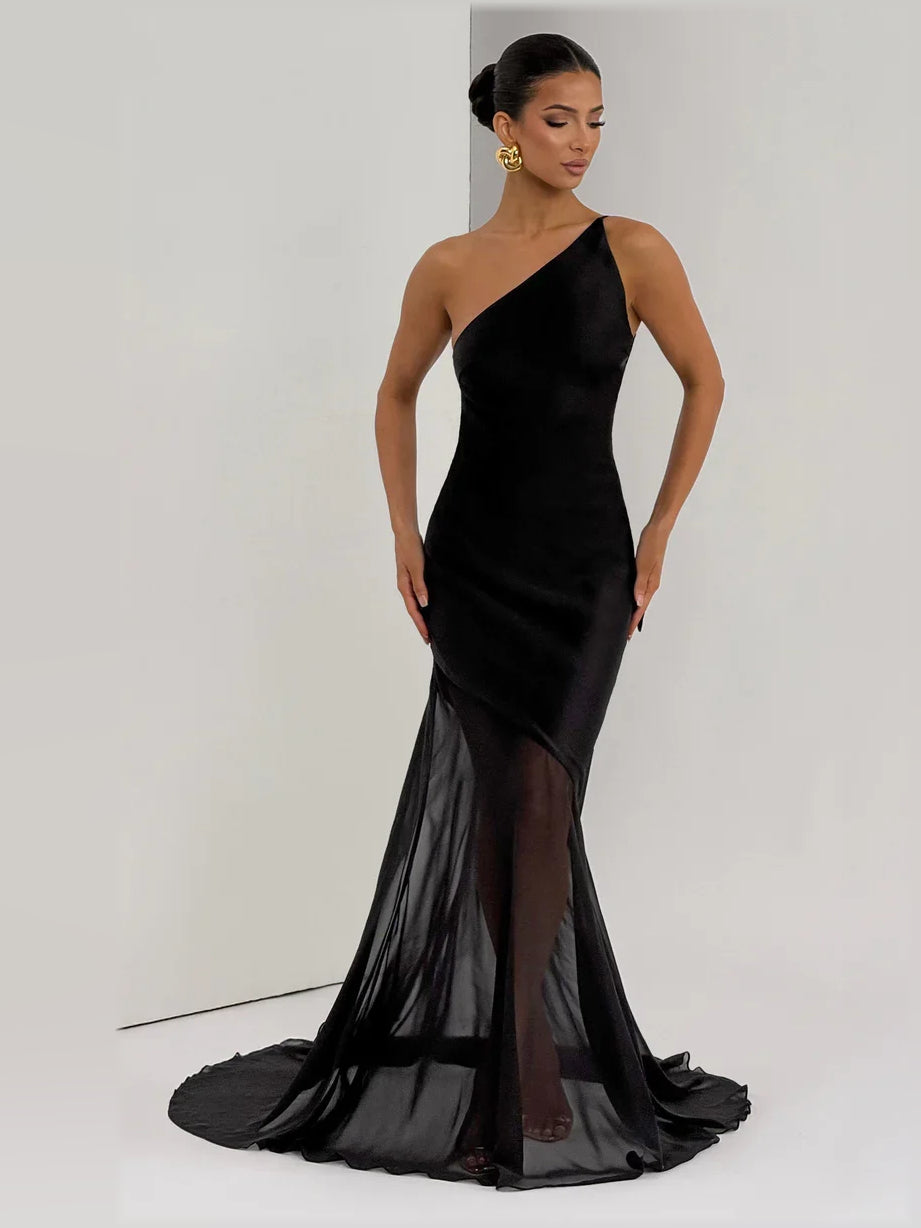 One-Shoulder Open Back Mermaid Floor-Length Formal Dress