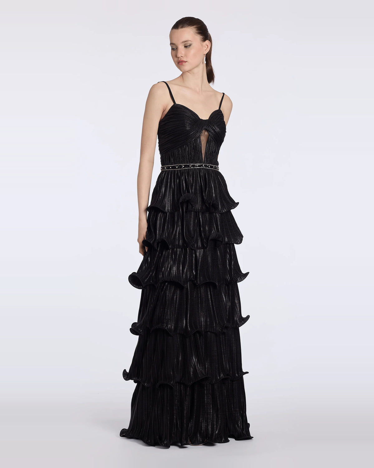 Pleated Tiered Sweetheart A-Line Maxi Prom Dress for Formal Reception