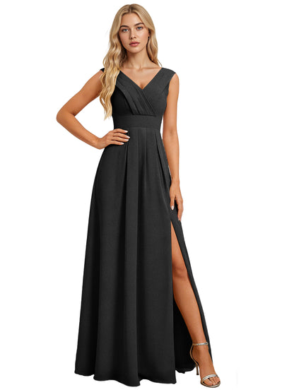 Surplice V-Neck Chiffon Bridesmaid Dress with A-Line Slit dress