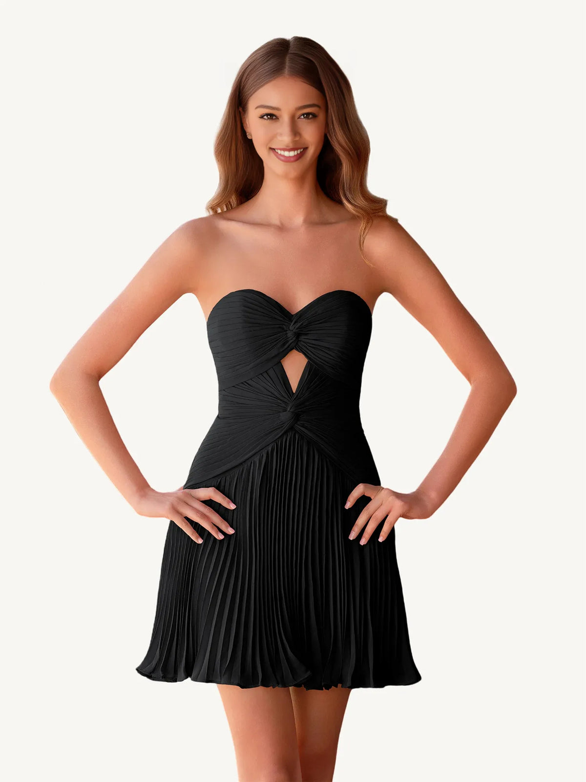 Ruched Pleated Strapless A-Line Mini Chiffon Homecoming Dress for Engagement Party