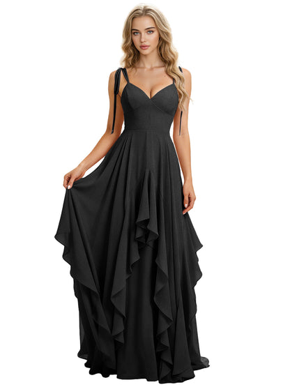 Spaghetti Strap Chiffon Bridesmaid Dress with Cascading Ruffle dress