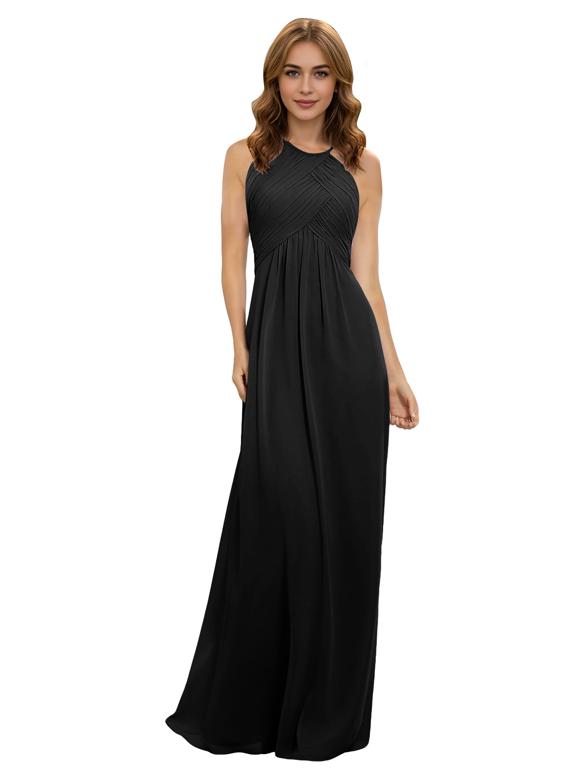 Twist Halter Chiffon Bridesmaid Dress with Keyhole Bodice