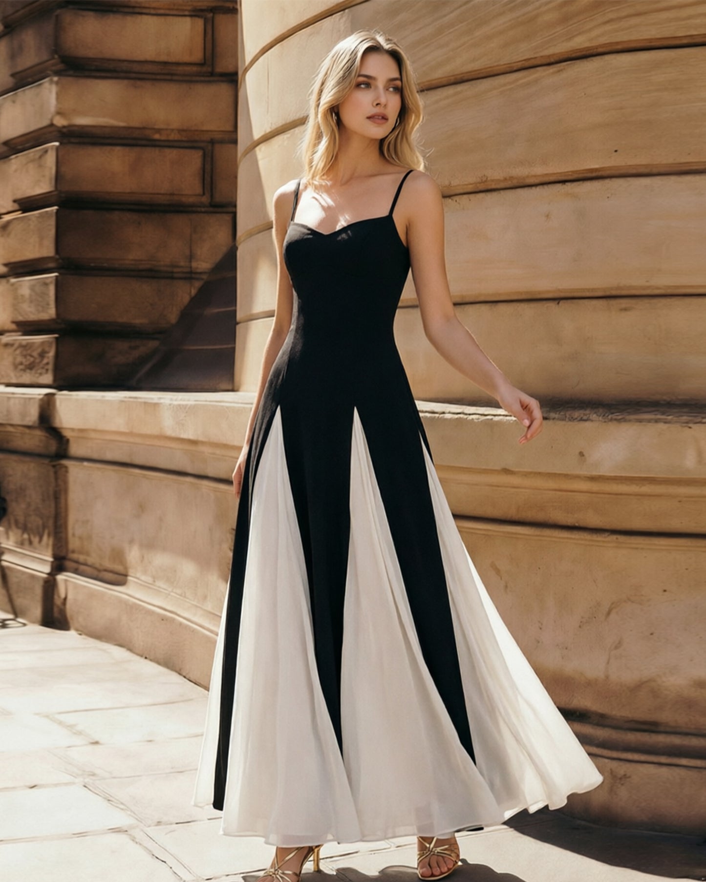 Spaghetti Strap Colorblock Wide Leg Formal Jumpsuit Dress