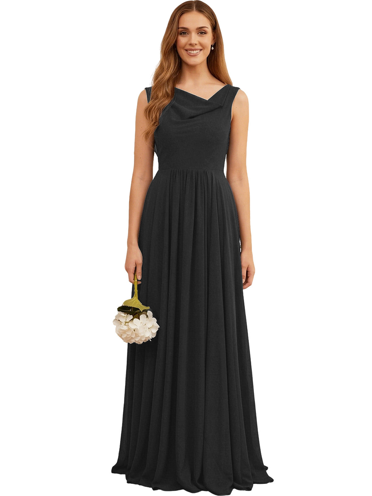Jewel Neck Sleeveless Chiffon Bridesmaid Dress with Pleated dress