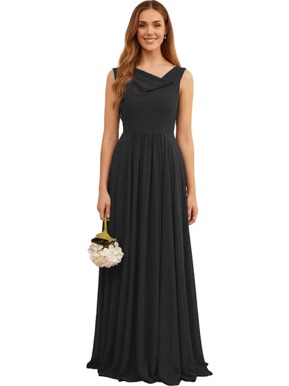 Jewel Neck Sleeveless Chiffon Bridesmaid Dress with Pleated dress