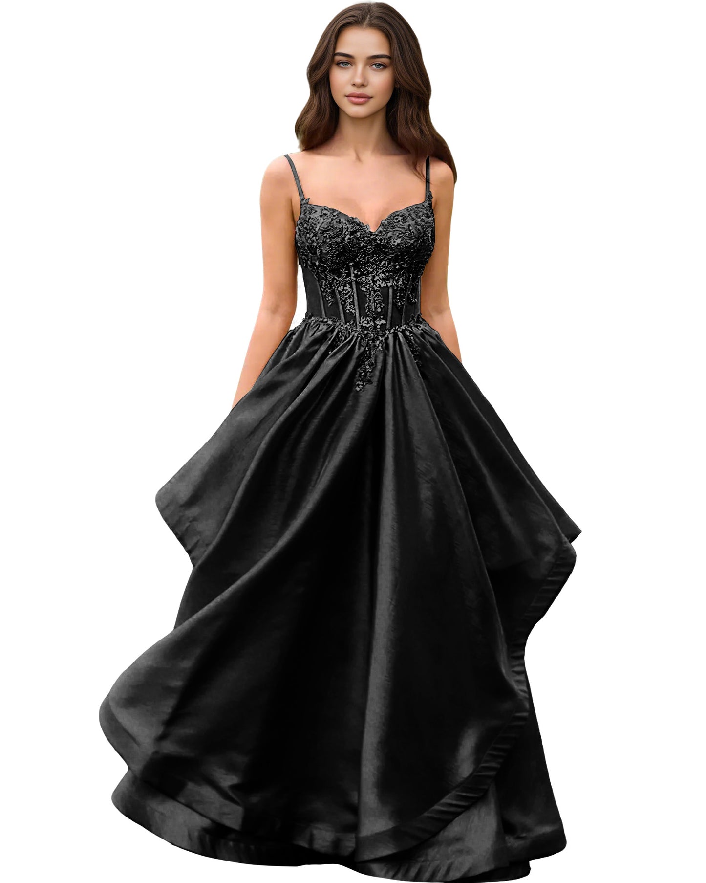 Sweetheart Glitter Tulle A-Line Prom Dress with Layered dress and Corset