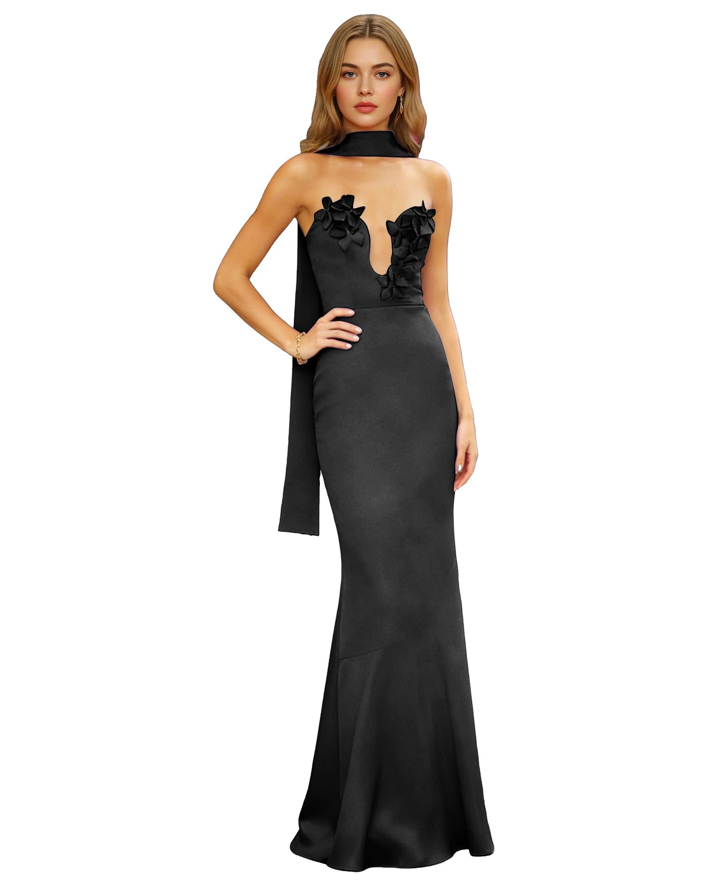 Halter Neck Satin Column Prom Dress with Illusion Cutout and Open Back