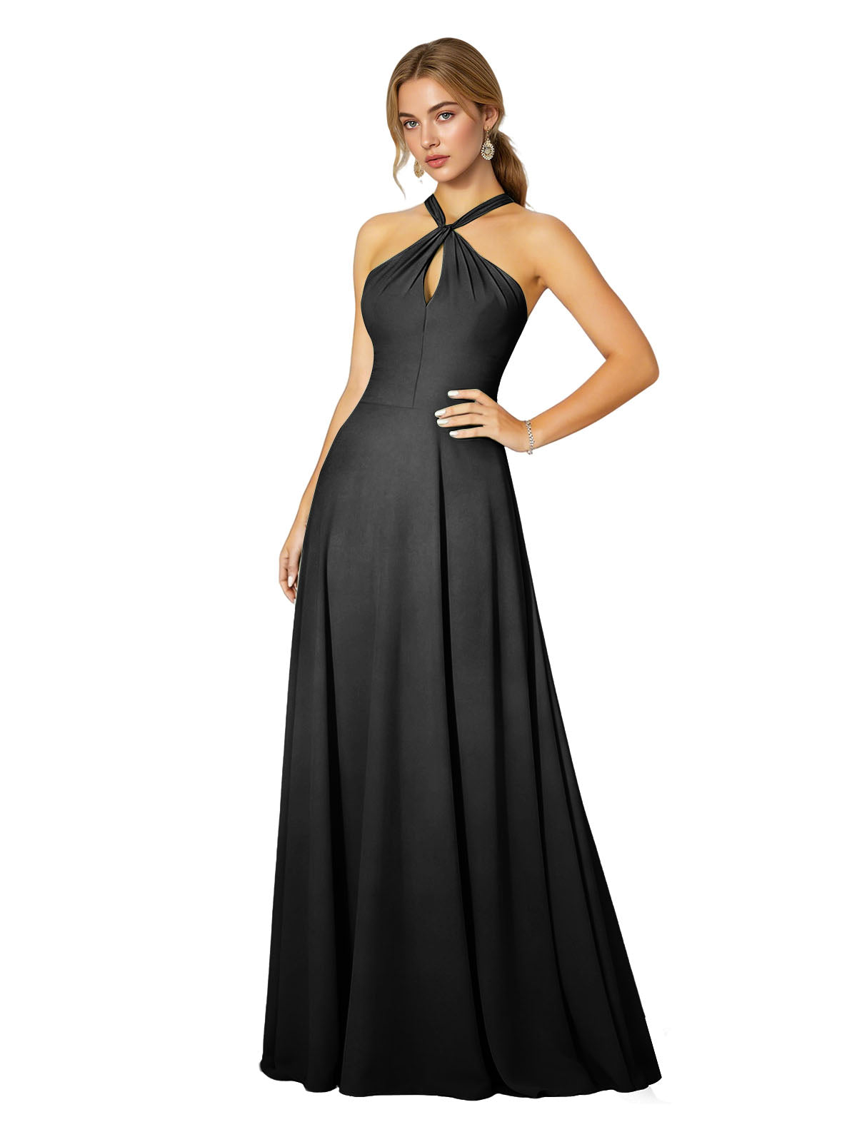 Cross Halter Chiffon Bridesmaid Dress with Empire Waist