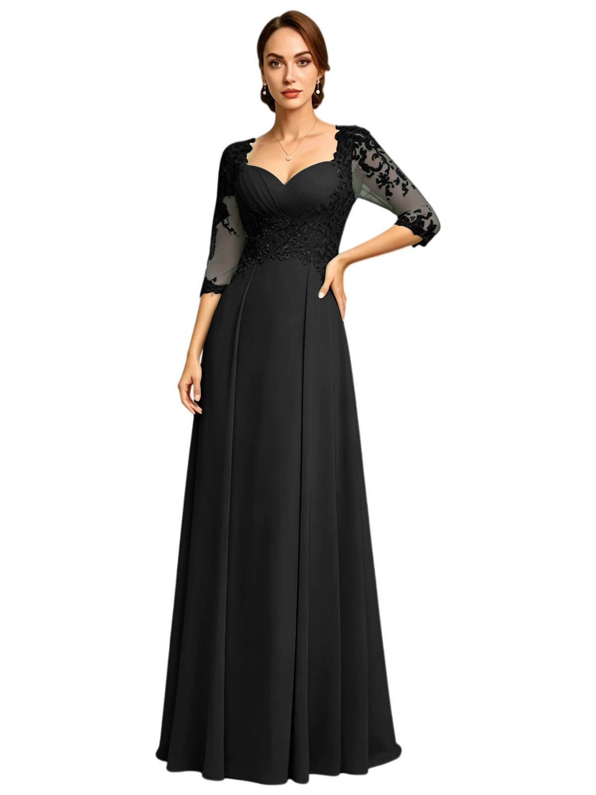 Long Sweetheart Mother of the Bride Dress Lace Jacket Chiffon A-Line Formal Gown