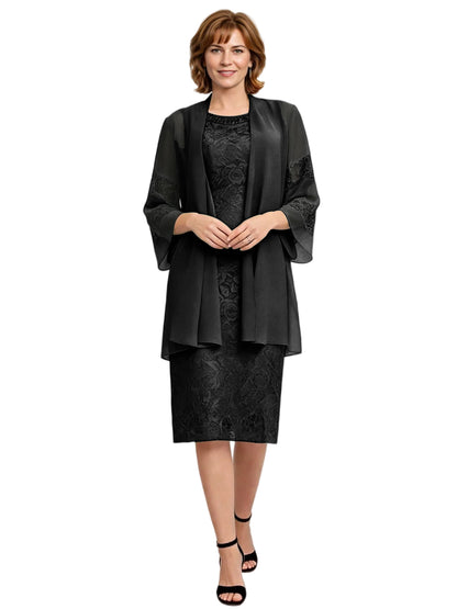 Mother of the Bride Dress with Jacket Knee Length Lace Formal Wedding Guest Outfit