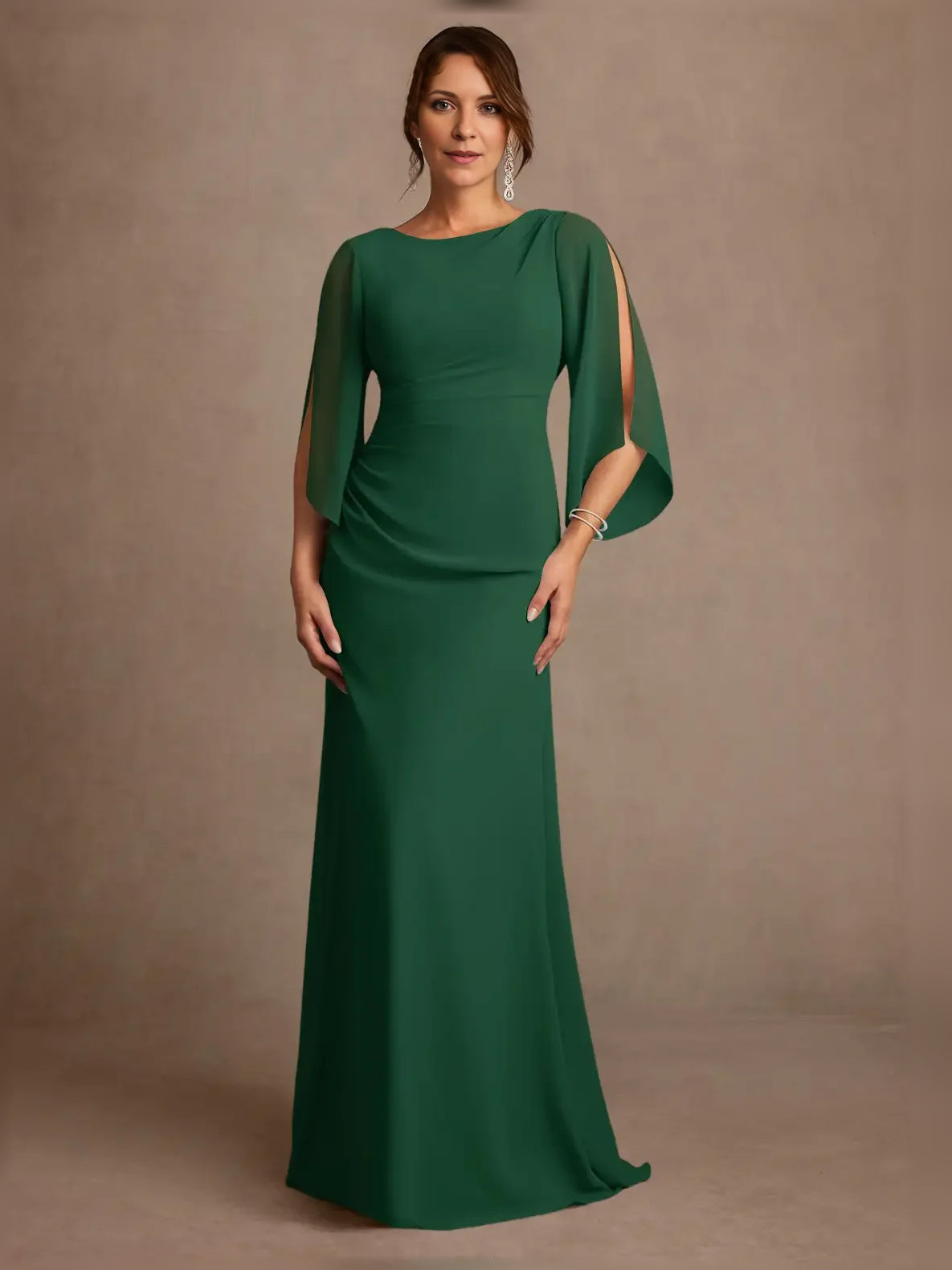 Draped Boat Neck A-Line Floor-Length Chiffon Mother of the Bride Dress for Wedding Ceremony