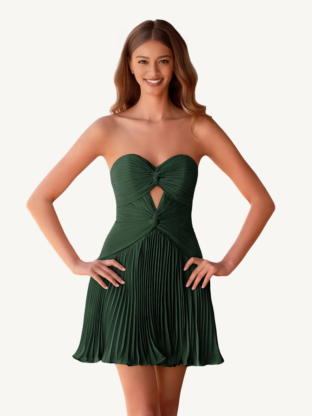 Ruched Pleated Strapless A-Line Mini Chiffon Homecoming Dress for Engagement Party