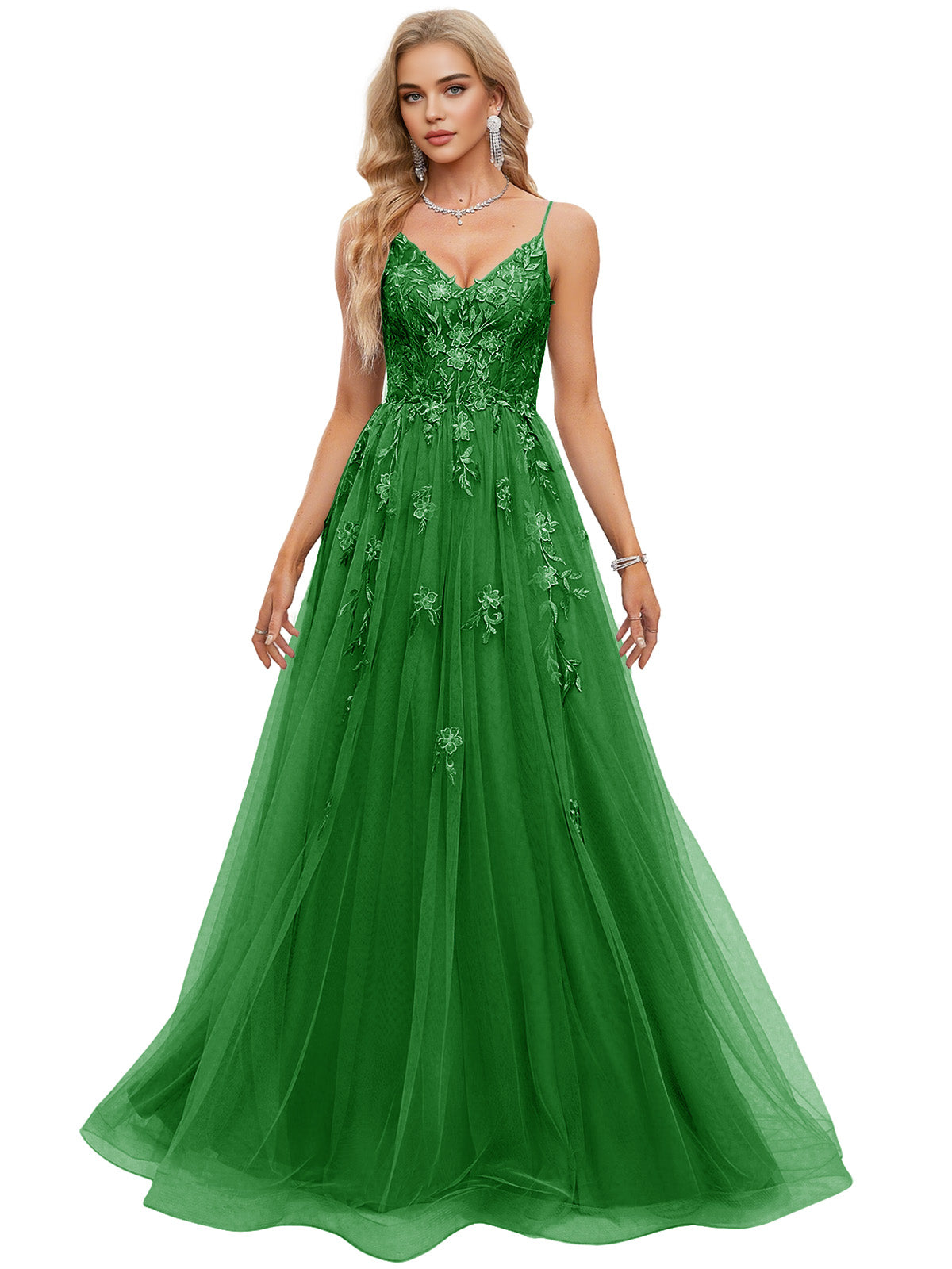 Beaded Bodice Tulle Ball Gown Prom Dress with Spaghetti Straps