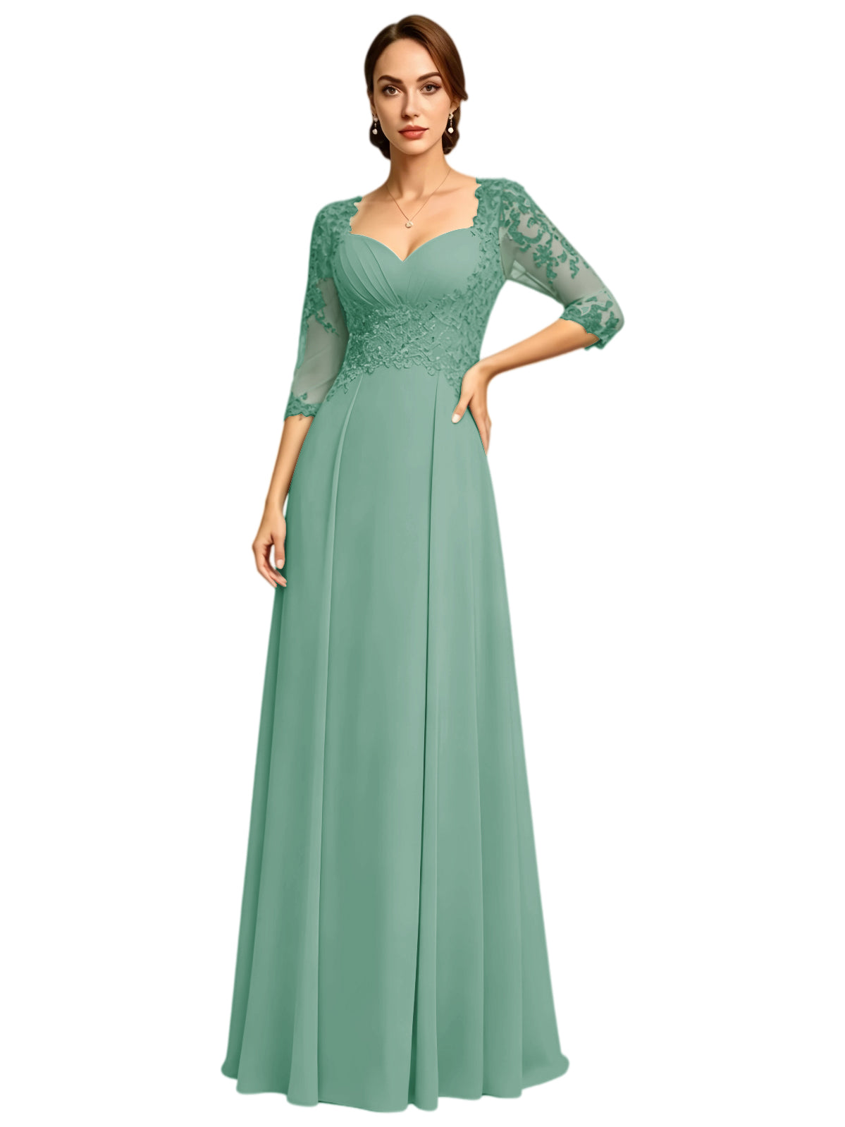 Long Sweetheart Mother of the Bride Dress Lace Jacket Chiffon A-Line Formal Gown