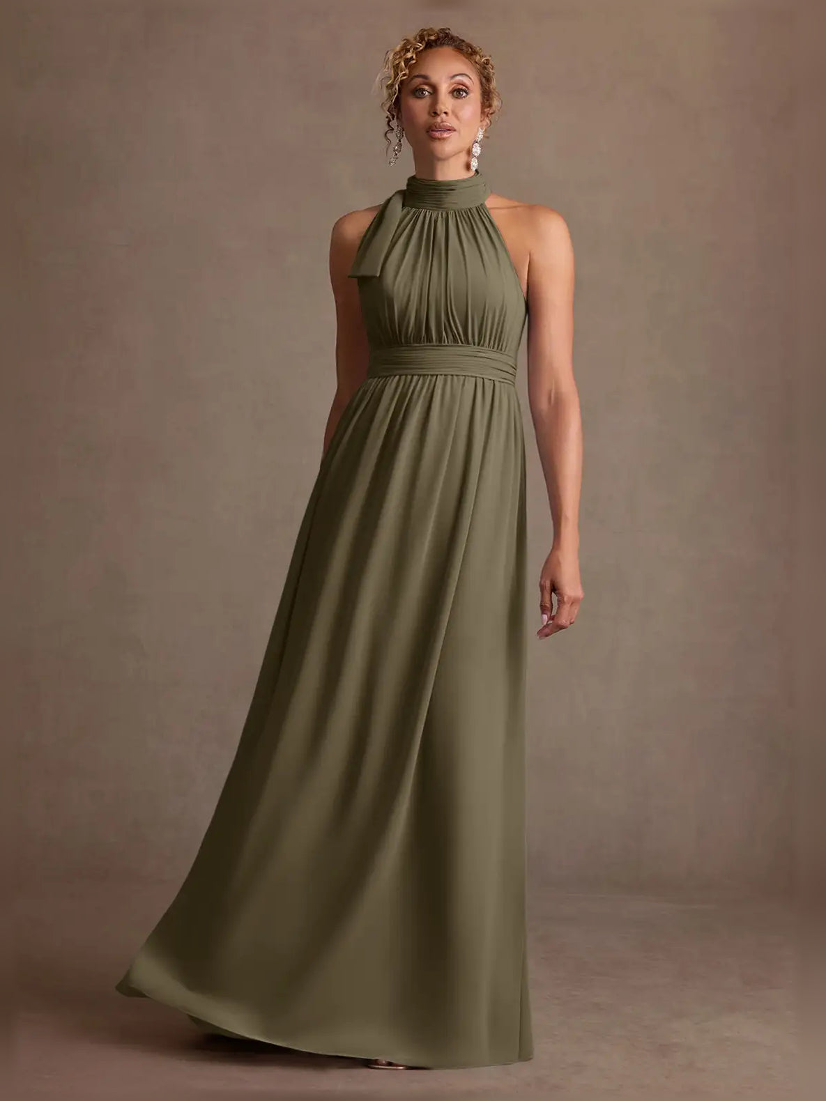 Halter Neck Ruching A-Line Floor-Length Sophisticated Formal Dress