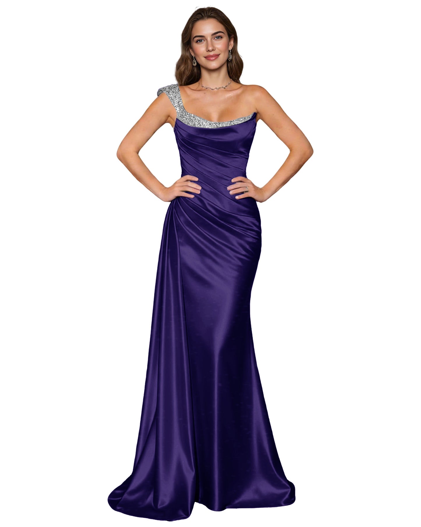 Spaghetti Strap Satin Mermaid Prom Dress with Draped Cowl Neck