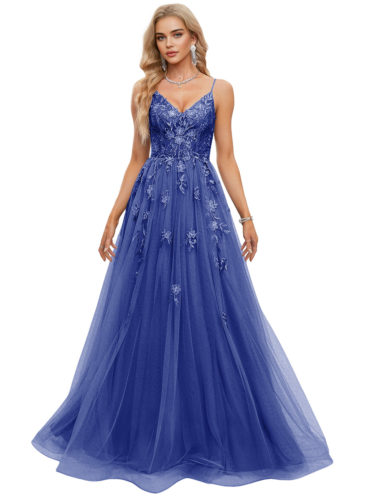 Beaded Bodice Tulle Ball Gown Prom Dress with Spaghetti Straps