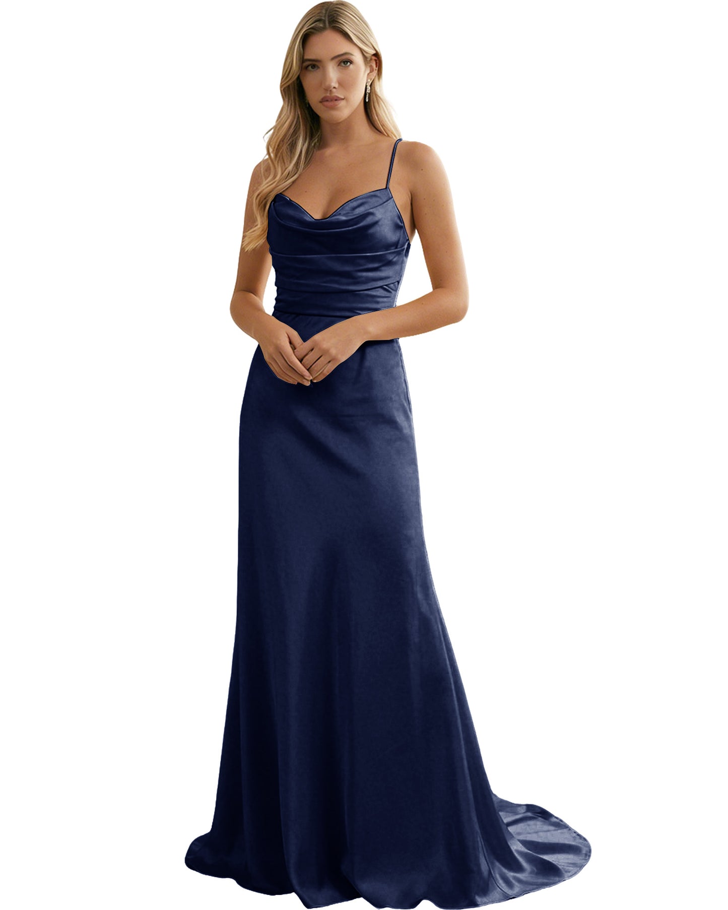 Spaghetti Straps Ruched Satin Floor Length Bridesmaid Dress