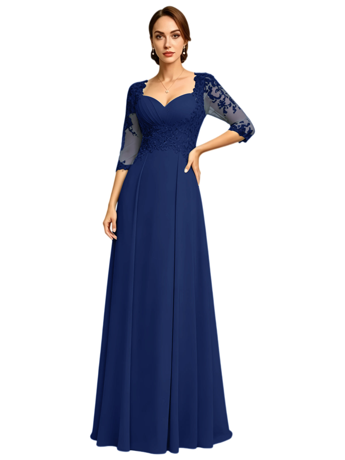 Long Sweetheart Mother of the Bride Dress Lace Jacket Chiffon A-Line Formal Gown