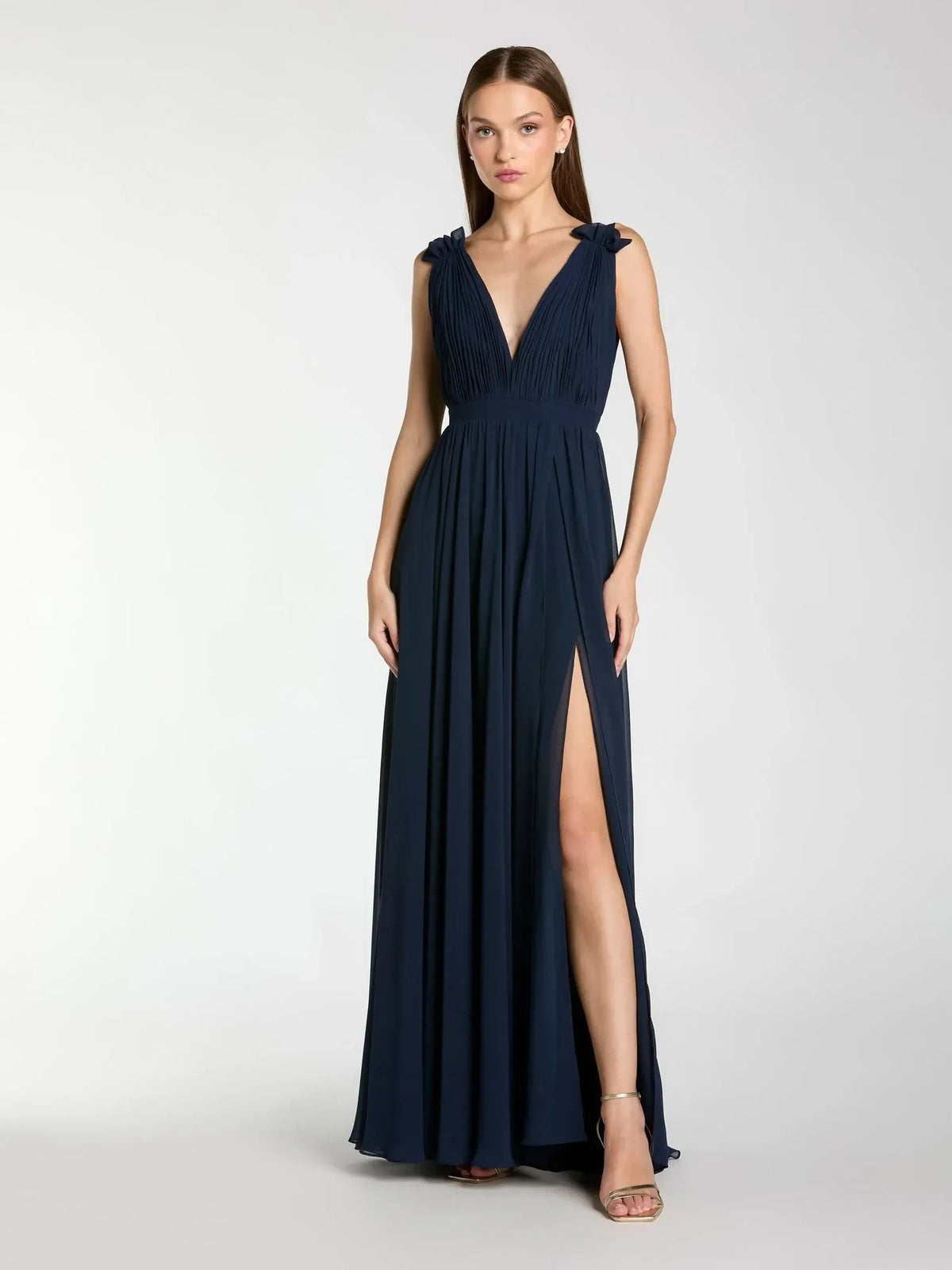 V Neck Ruching Ruffles Floor-Length Ethereal Formal Dress
