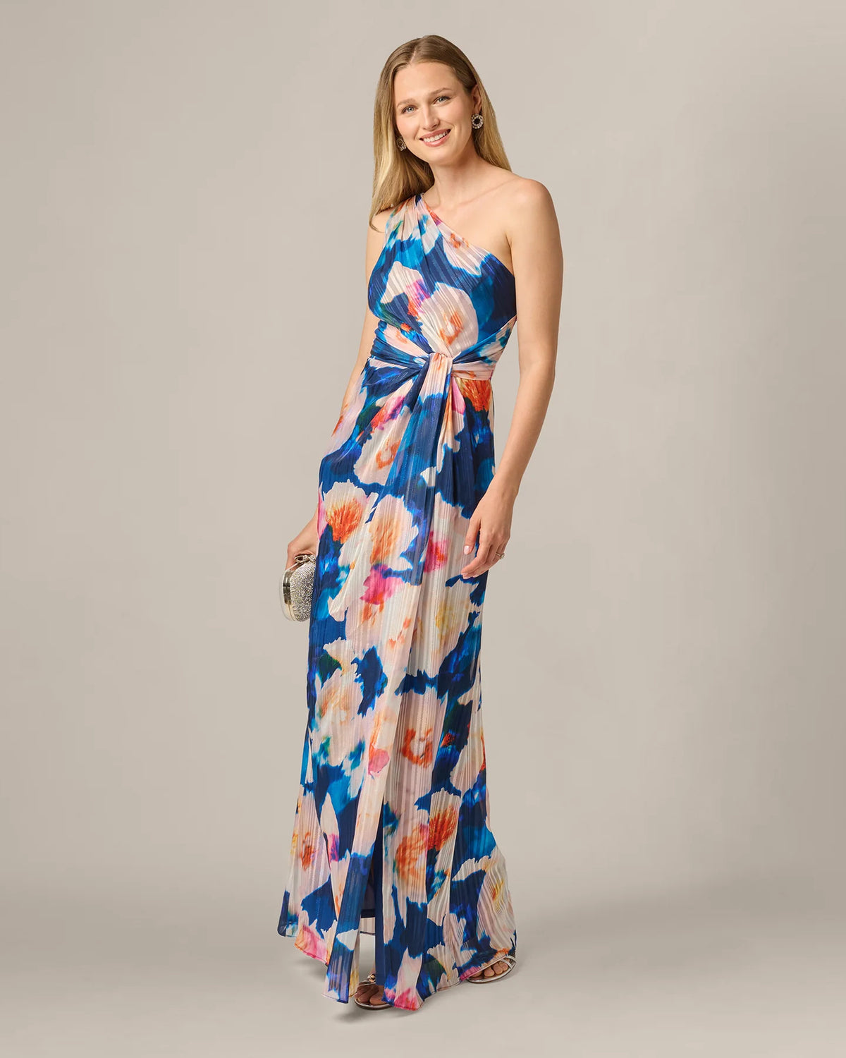 Pleated Draped One Shoulder Mermaid Floor-Length Mother of the Bride Dress for Evening Wedding