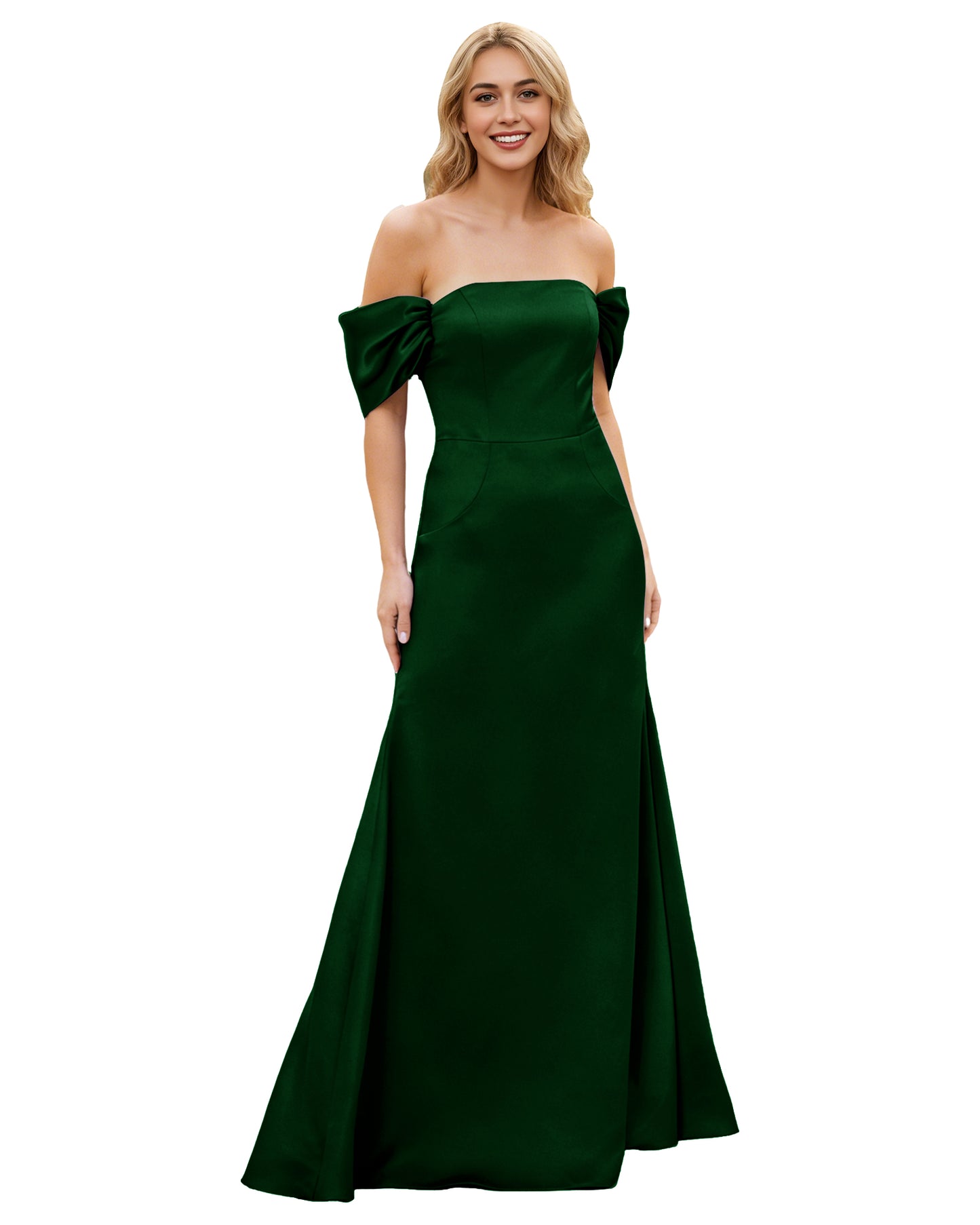 Off Shoulder Satin Bridesmaid Dress with Foldover Neckline and Trumpet Dress
