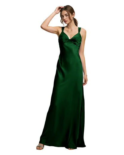 Satin Cowl Neck Bridesmaid Dress with Spaghetti Straps and Bias Cut