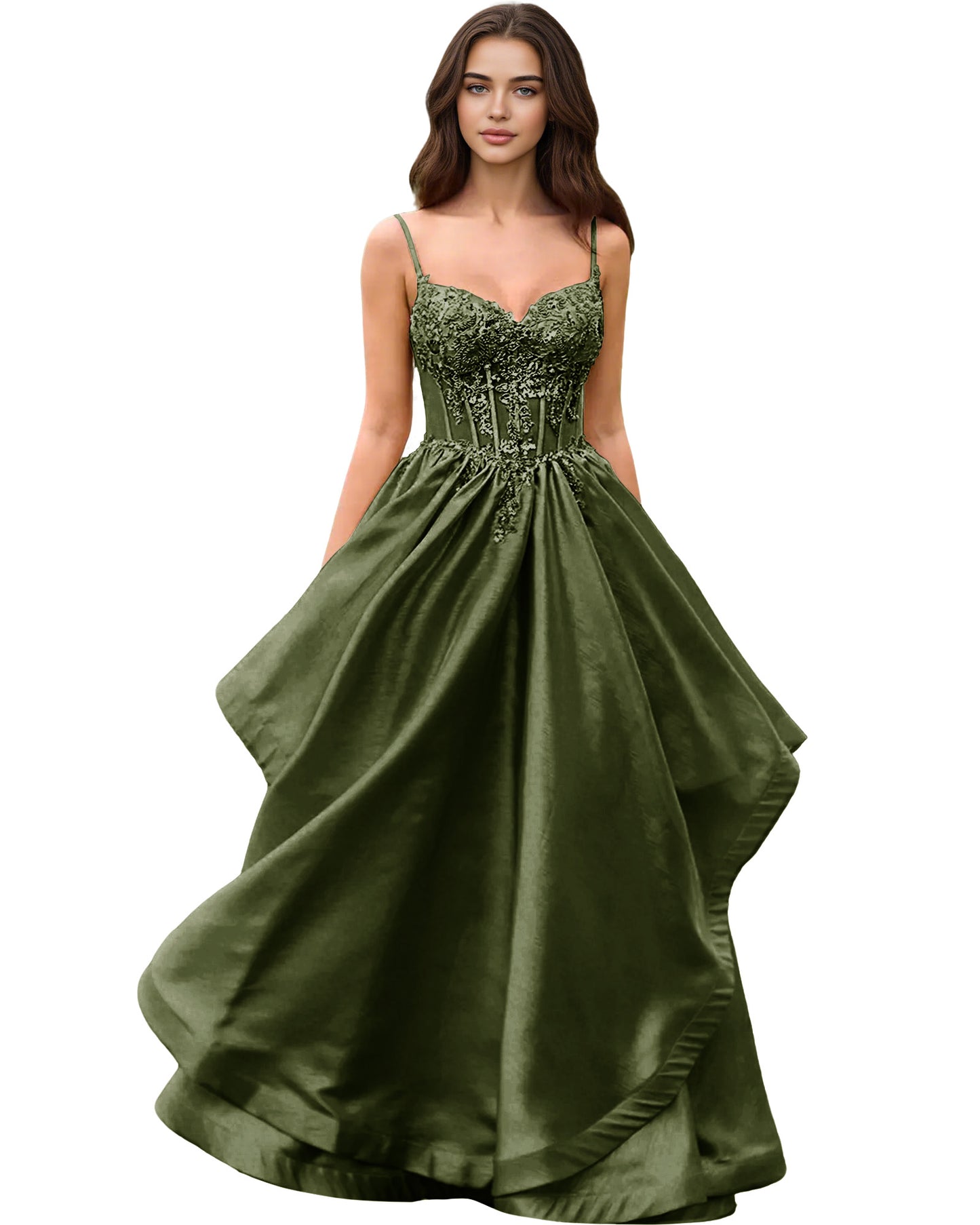 Sweetheart Glitter Tulle A-Line Prom Dress with Layered dress and Corset