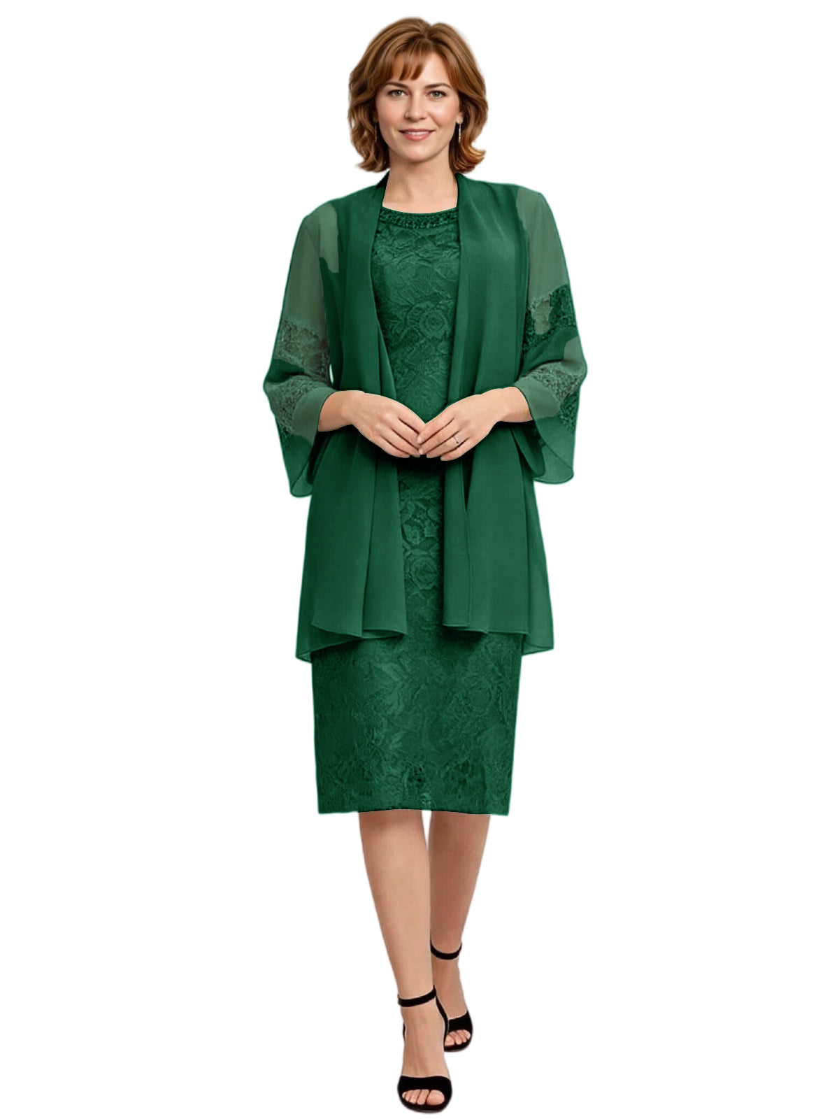 Mother of the Bride Dress with Jacket Knee Length Lace Formal Wedding Guest Outfit