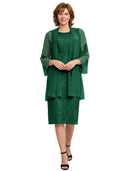 Mother of the Bride Dress with Jacket Knee Length Lace Formal Wedding Guest Outfit