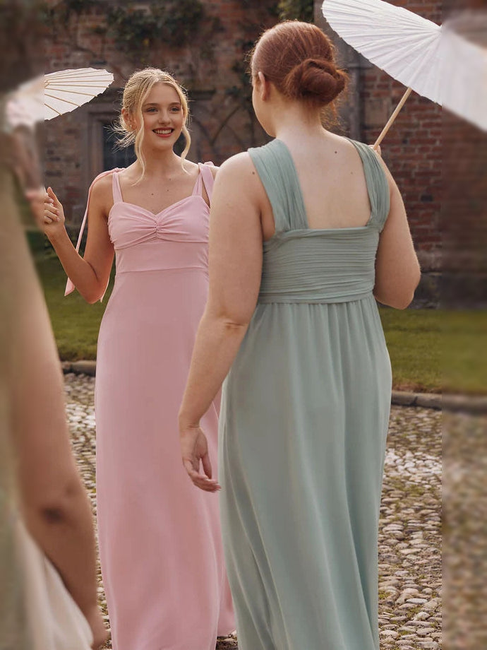 Bow Strapless Sheath Maxi Chiffon Bridesmaid Dress for Bridal Party