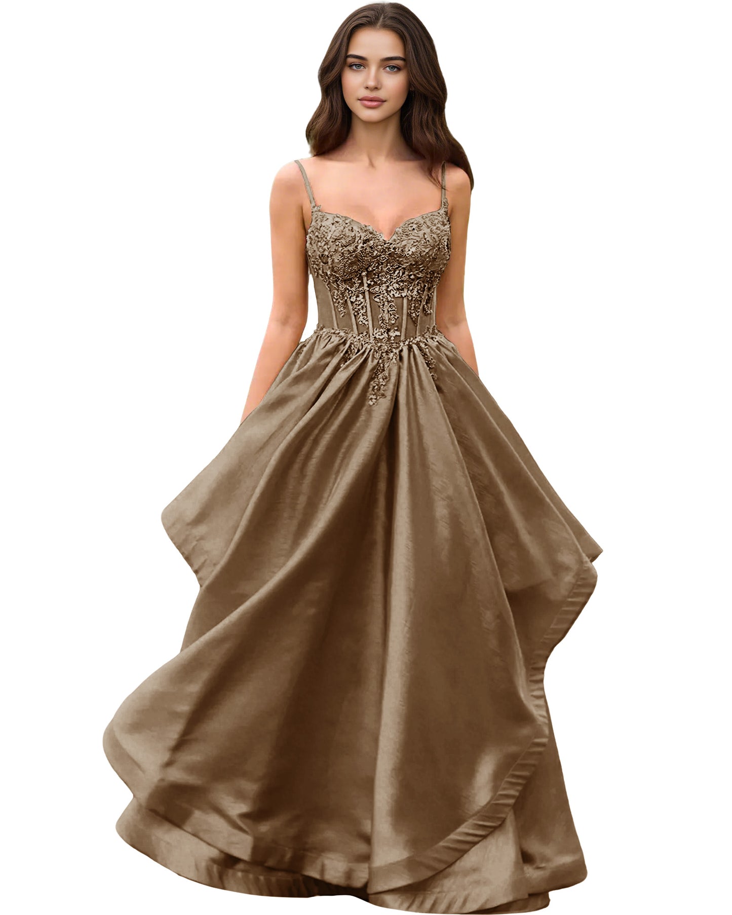 Sweetheart Glitter Tulle A-Line Prom Dress with Layered dress and Corset