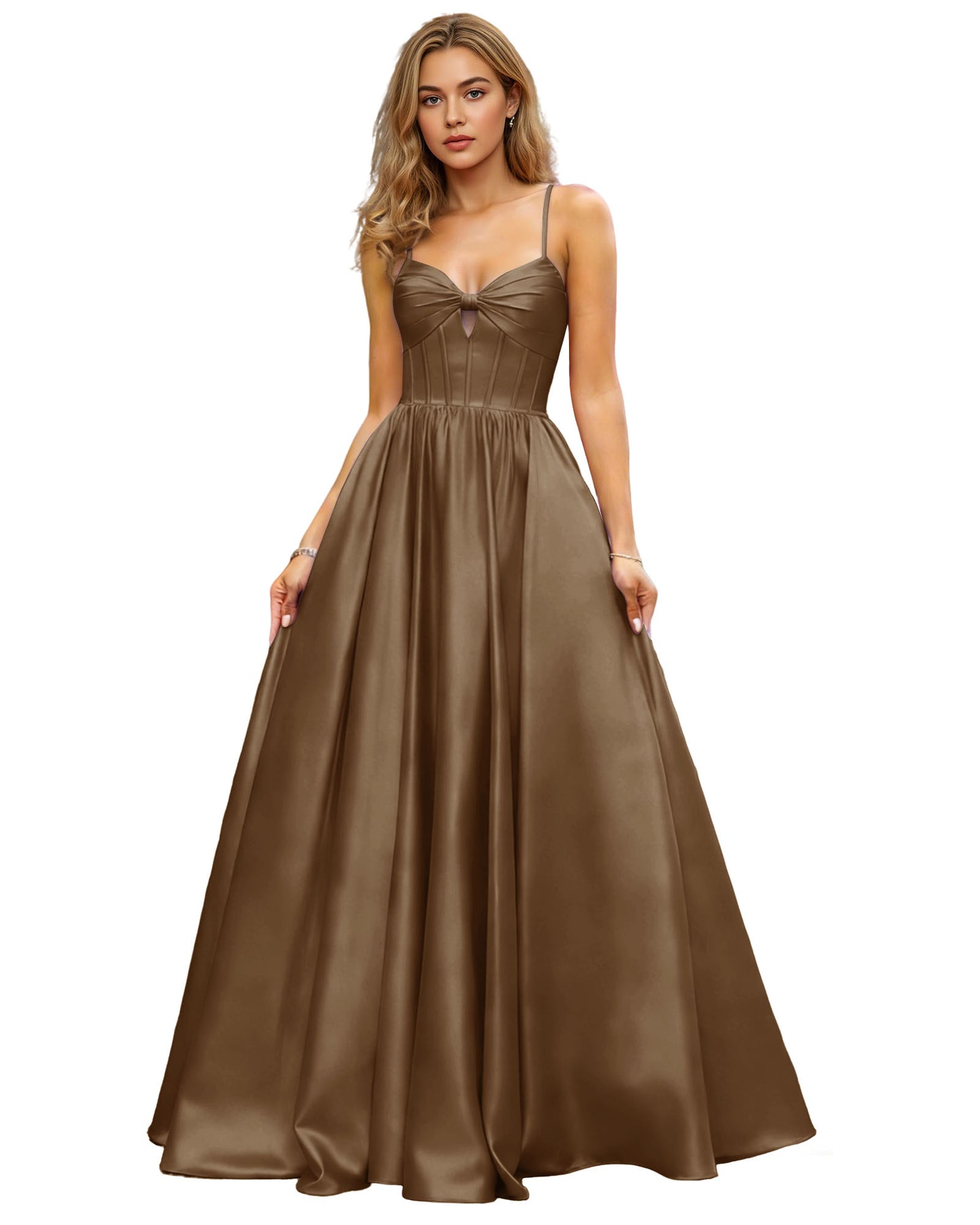 Spaghetti Strap Chiffon Empire Waist Prom Dress with Flowing dress