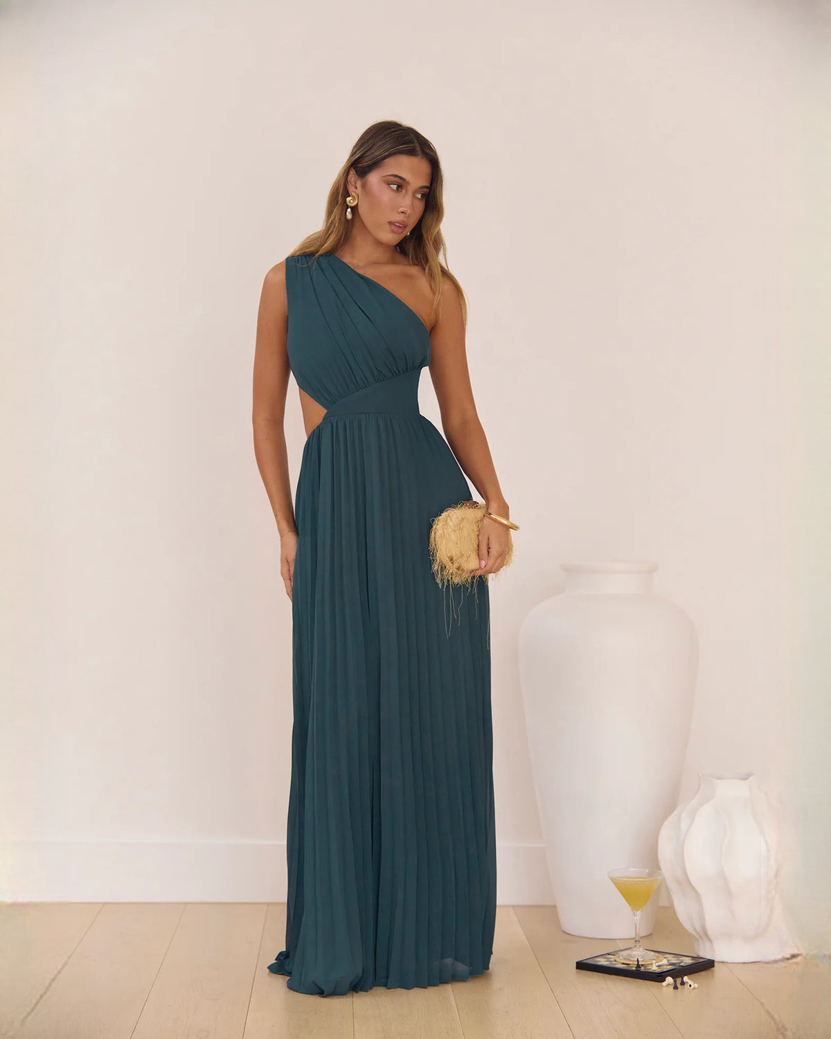 One-Shoulder Chiffon A-Line Maxi Bridesmaid Dress for Outdoor Wedding