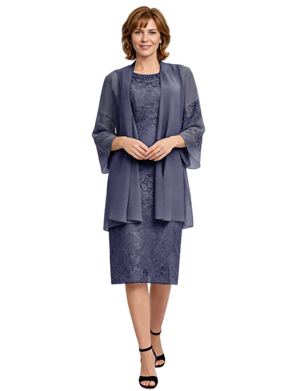 Mother of the Bride Dress with Jacket Knee Length Lace Formal Wedding Guest Outfit