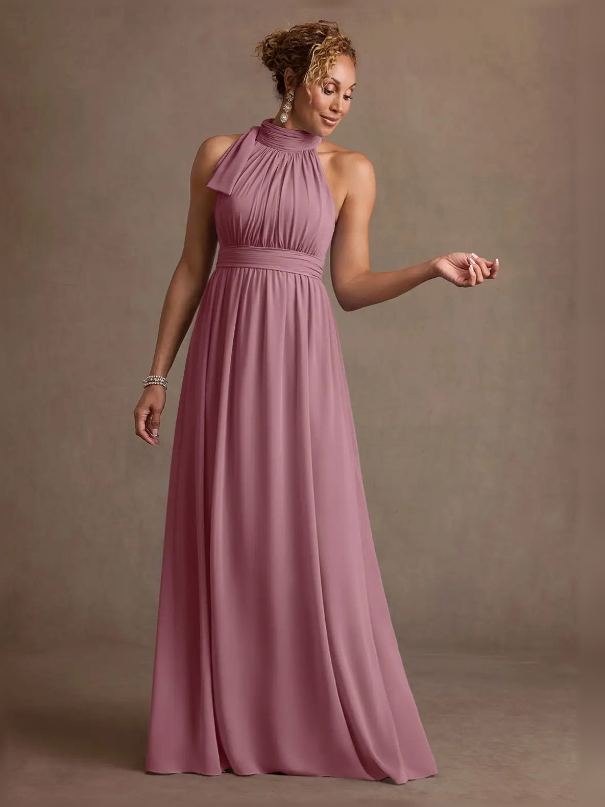 Halter Neck Ruching A-Line Floor-Length Sophisticated Formal Dress