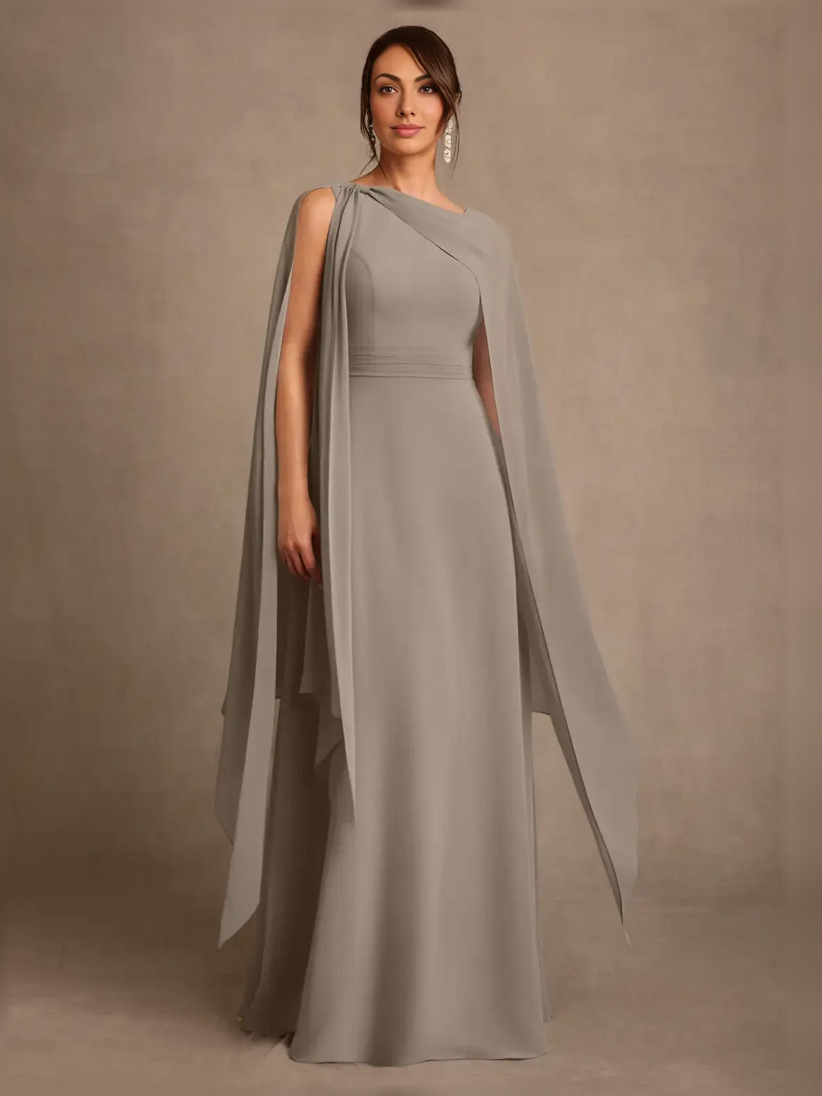 Asymmetrical Neck Sheath Maxi Chiffon Mother of the Bride Dress for Evening Reception