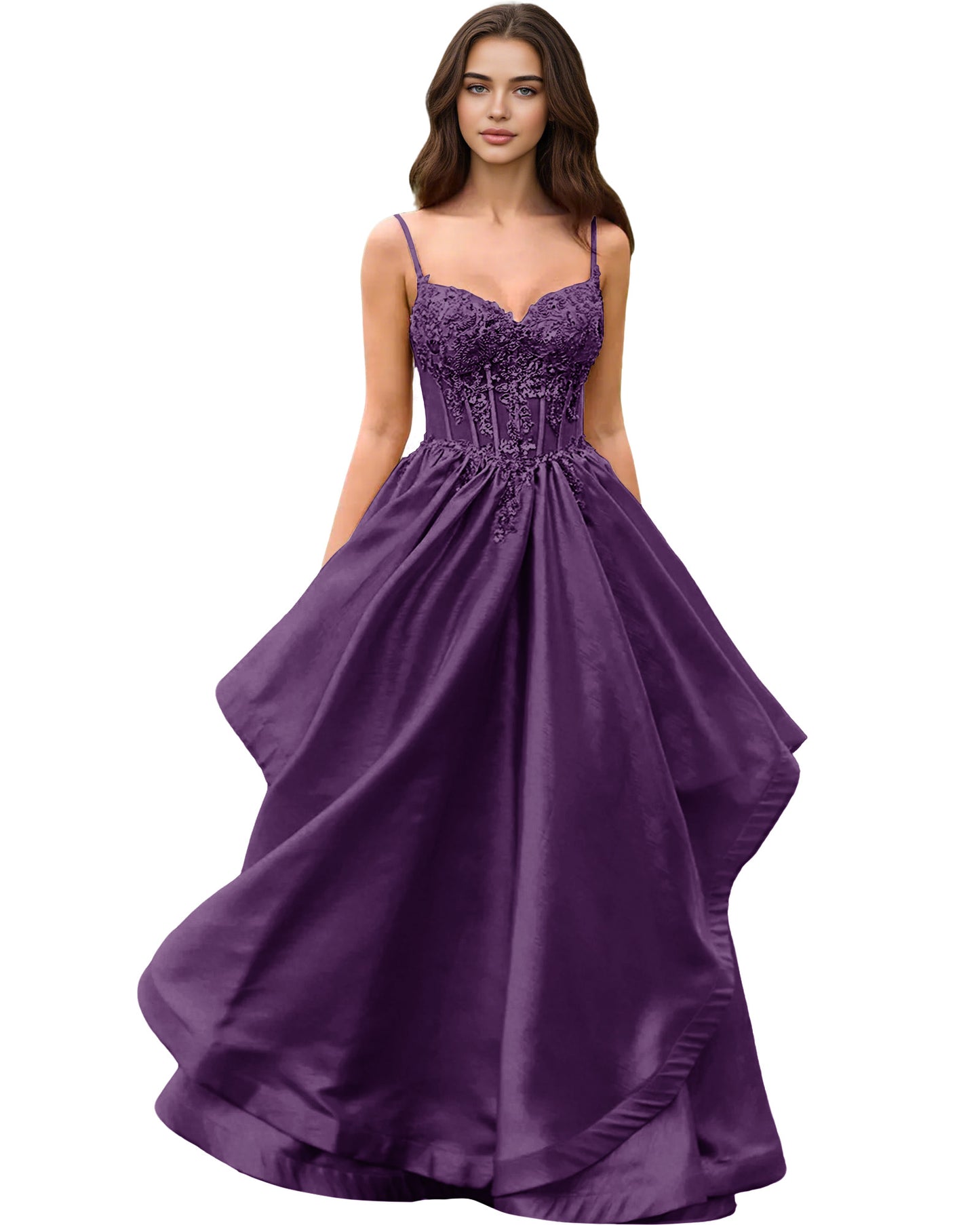 Sweetheart Glitter Tulle A-Line Prom Dress with Layered dress and Corset